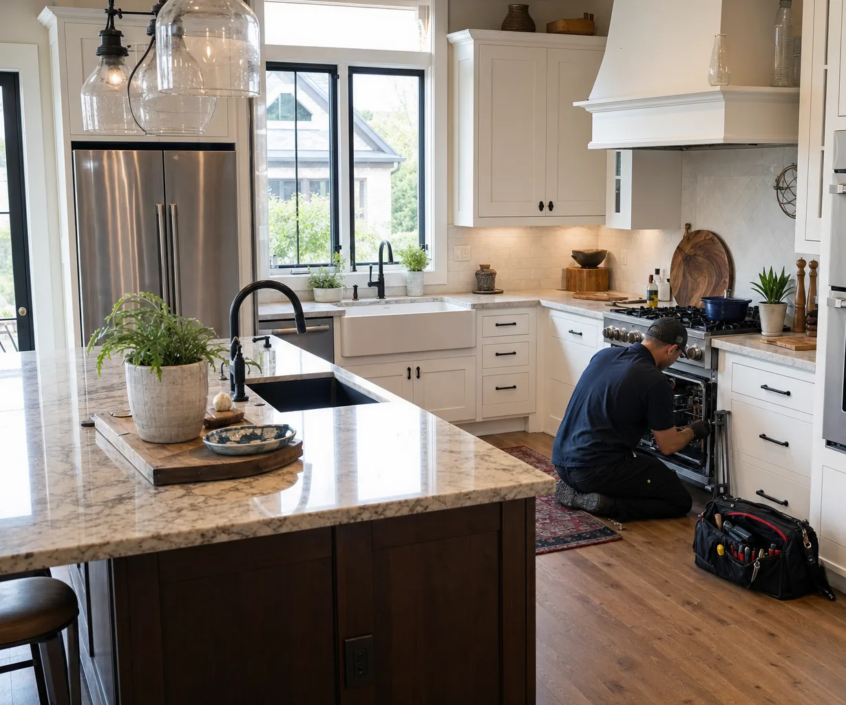 A luxury kitchen with built-in stainless appliances on a same-day visit